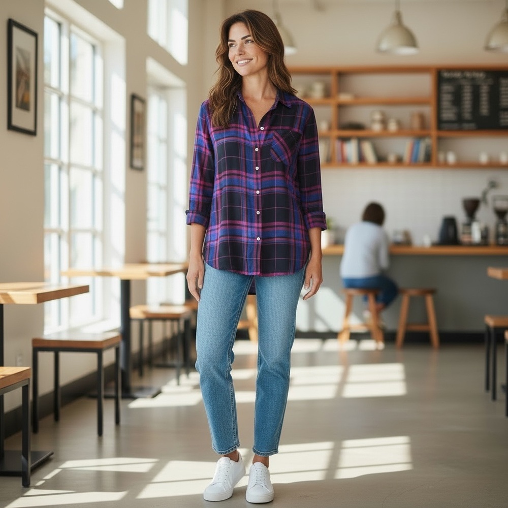 Banana Republic Purple Plaid Button Down Shirt